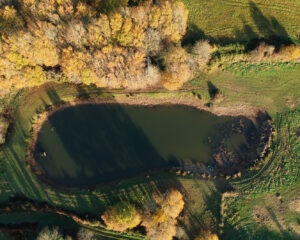 Vue aérienne d'un étang